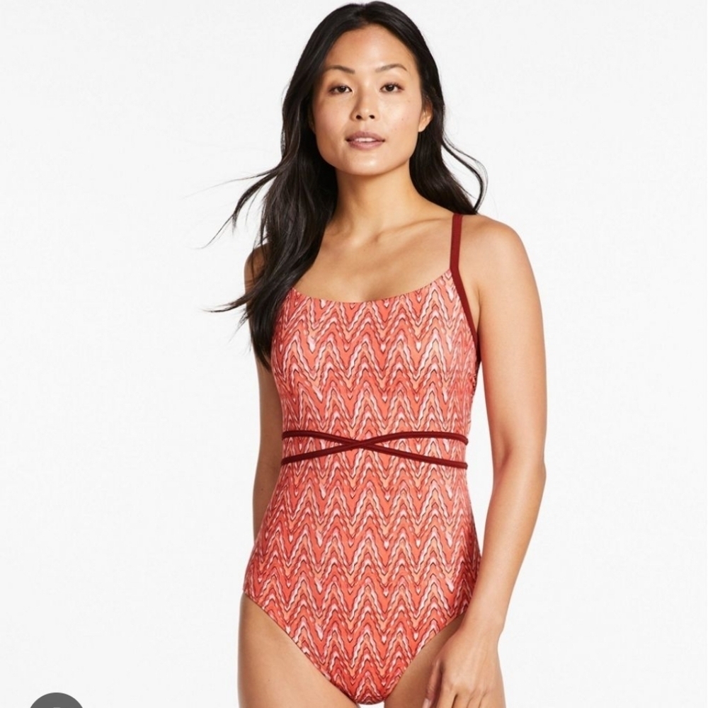 L.L Bean Red Flattering One Piece Swimsuit Size 16